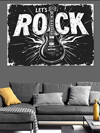 Let’S Rock Gitar Posteri Dekoratif Kanvas - Mdf Ahşap Tablo