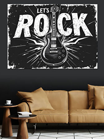 Let’S Rock Gitar Posteri Dekoratif Kanvas - Mdf Ahşap Tablo