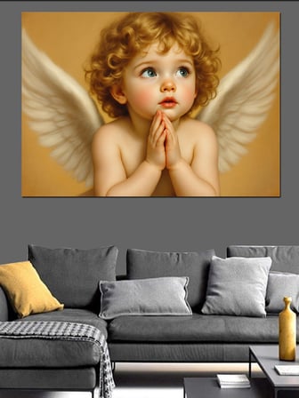 Melek Kanatlı Masum Çocuk Dekoratif Kanvas - Mdf Ahşap Tablo