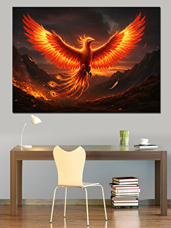 Alevler İçinde Anka Kuşu Dekoratif Kanvas - Mdf Ahşap Tablo