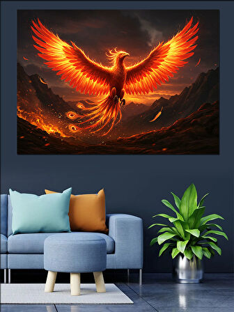 Alevler İçinde Anka Kuşu Dekoratif Kanvas - Mdf Ahşap Tablo