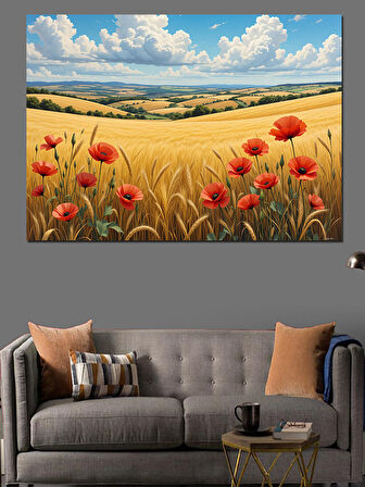 Buğday Tarlasında Gelincikler Dekoratif Kanvas - Mdf Ahşap Tablo