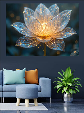 Işıklı Kristal Lotus Çiçeği Dekoratif Kanvas - Mdf Ahşap Tablo