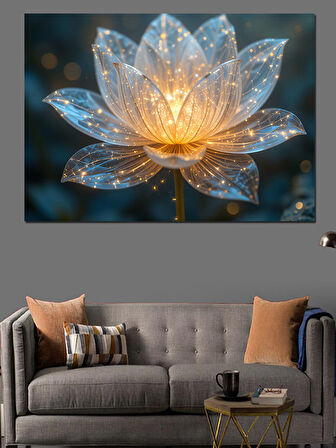 Işıklı Kristal Lotus Çiçeği Dekoratif Kanvas - Mdf Ahşap Tablo