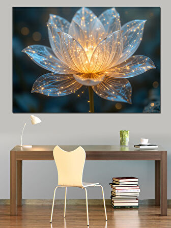 Işıklı Kristal Lotus Çiçeği Dekoratif Kanvas - Mdf Ahşap Tablo