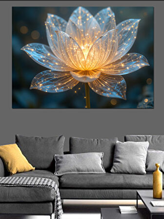 Işıklı Kristal Lotus Çiçeği Dekoratif Kanvas - Mdf Ahşap Tablo
