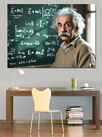 Bilim İnsanı Albert Einstein Dekoratif Kanvas - Mdf Ahşap Tablo