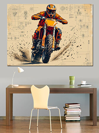 Motokros Yapan Sporcu Adam Dekoratif Kanvas - Mdf Ahşap Tablo