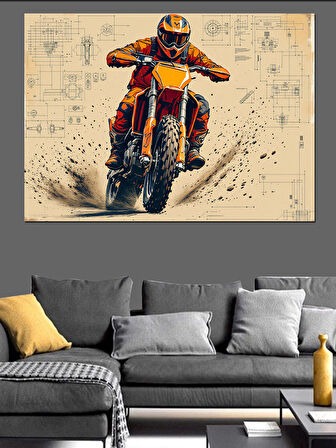 Motokros Yapan Sporcu Adam Dekoratif Kanvas - Mdf Ahşap Tablo