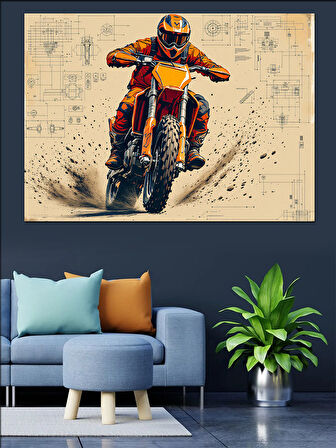 Motokros Yapan Sporcu Adam Dekoratif Kanvas - Mdf Ahşap Tablo