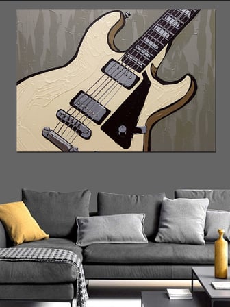 Beyaz Elektro Gitar İllüstrasyonu Dekoratif Kanvas - Mdf Ahşap Tablo
