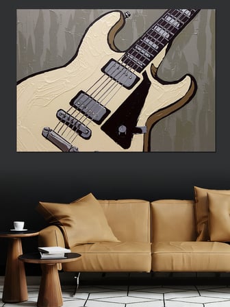 Beyaz Elektro Gitar İllüstrasyonu Dekoratif Kanvas - Mdf Ahşap Tablo