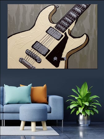 Beyaz Elektro Gitar İllüstrasyonu Dekoratif Kanvas - Mdf Ahşap Tablo