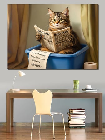 Kitap Üzerinde Uyuyan Kedi Dekoratif Kanvas - Mdf Ahşap Tablo