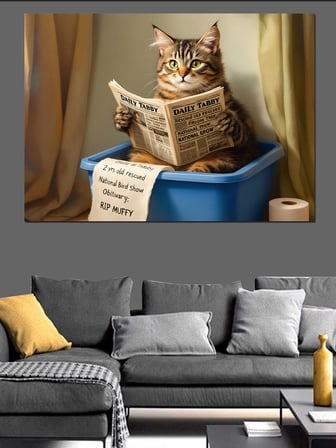 Kitap Üzerinde Uyuyan Kedi Dekoratif Kanvas - Mdf Ahşap Tablo