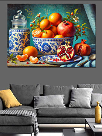 Meyvelerle Dolu Porselen Kase Dekoratif Kanvas - Mdf Ahşap Tablo