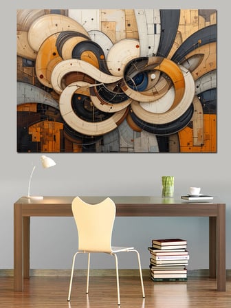 Soyut Geometrik Halka Deseni Dekoratif Kanvas - Mdf Ahşap Tablo