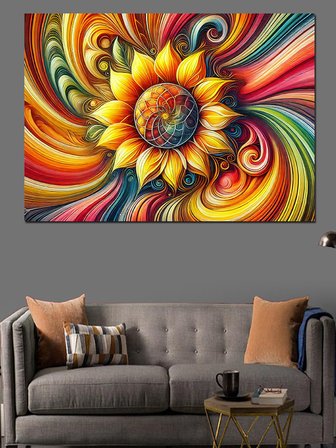 Renkli Spiral Çiçek Deseni Dekoratif Kanvas - Mdf Ahşap Tablo