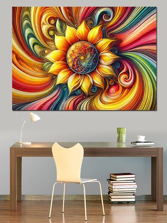Renkli Spiral Çiçek Deseni Dekoratif Kanvas - Mdf Ahşap Tablo