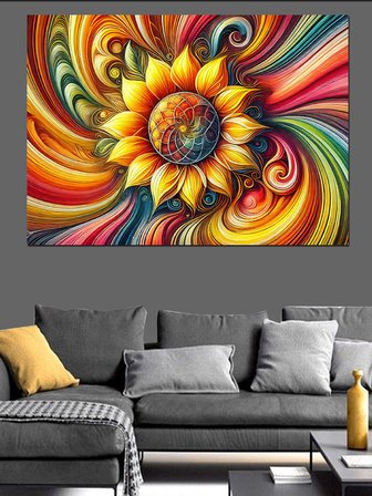 Renkli Spiral Çiçek Deseni Dekoratif Kanvas - Mdf Ahşap Tablo