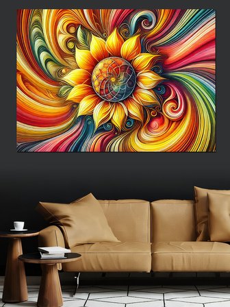 Renkli Spiral Çiçek Deseni Dekoratif Kanvas - Mdf Ahşap Tablo