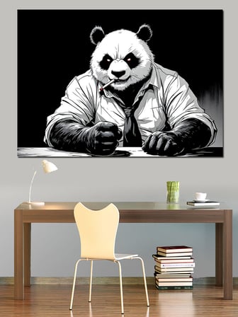 Ceketli Panda Portre Çizimi Dekoratif Kanvas - Mdf Ahşap Tablo