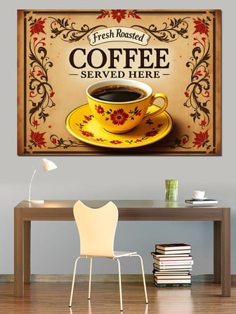 Vintage Kahve Reklam Posteri Dekoratif Kanvas - Mdf Ahşap Tablo