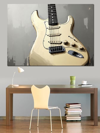 Beyaz Elektro Gitar Görseli Dekoratif Kanvas - Mdf Ahşap Tablo