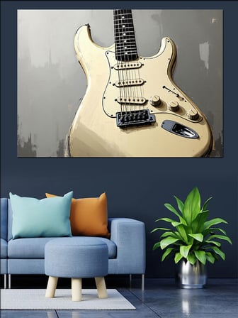 Beyaz Elektro Gitar Görseli Dekoratif Kanvas - Mdf Ahşap Tablo