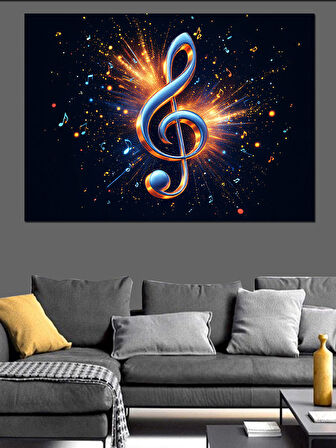 Parlak Nota Işıltı Sembolü Dekoratif Kanvas - Mdf Ahşap Tablo