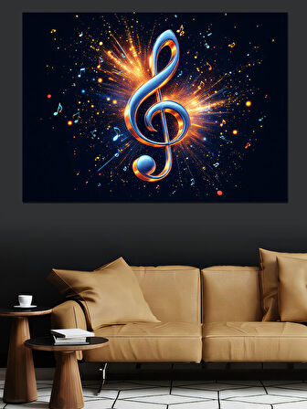 Parlak Nota Işıltı Sembolü Dekoratif Kanvas - Mdf Ahşap Tablo