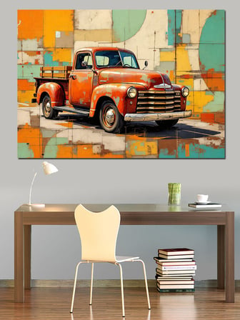 Renkli Vintage Kırmızı Kamyon Dekoratif Kanvas - Mdf Ahşap Tablo