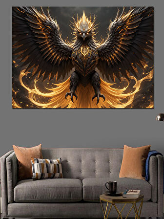 Altın Kanatlı Güçlü Ankakuşu Dekoratif Kanvas - Mdf Ahşap Tablo