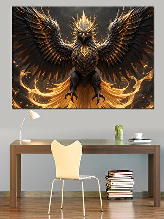Altın Kanatlı Güçlü Ankakuşu Dekoratif Kanvas - Mdf Ahşap Tablo