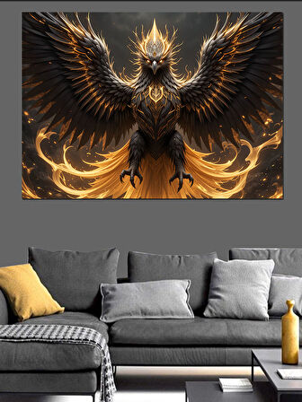 Altın Kanatlı Güçlü Ankakuşu Dekoratif Kanvas - Mdf Ahşap Tablo