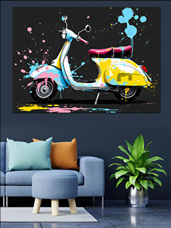Renkli Pop Art Vespa Dekoratif Kanvas - Mdf Ahşap Tablo