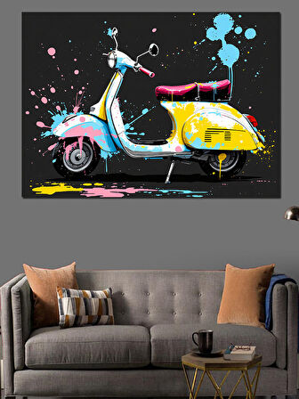 Renkli Pop Art Vespa Dekoratif Kanvas - Mdf Ahşap Tablo