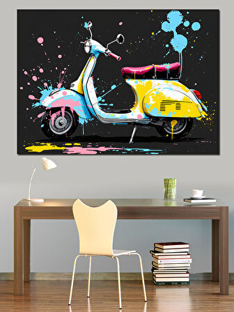 Renkli Pop Art Vespa Dekoratif Kanvas - Mdf Ahşap Tablo