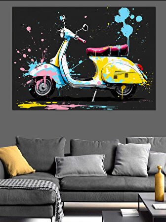 Renkli Pop Art Vespa Dekoratif Kanvas - Mdf Ahşap Tablo
