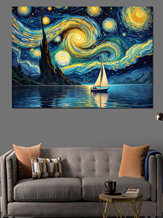 Yıldızlı Gece Van Gogh Dekoratif Kanvas - Mdf Ahşap Tablo