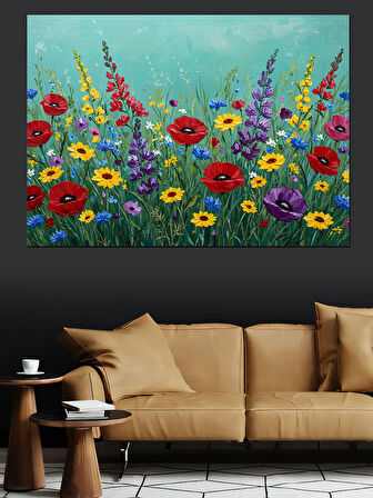 Yazlık Renkli Bahçe Çiçekleri Dekoratif Kanvas - Mdf Ahşap Tablo