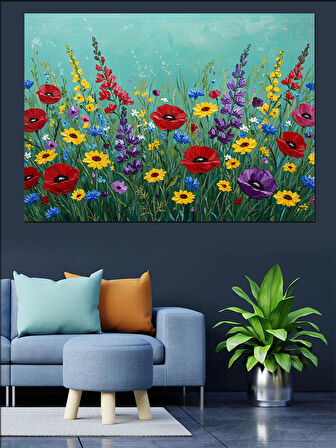 Yazlık Renkli Bahçe Çiçekleri Dekoratif Kanvas - Mdf Ahşap Tablo