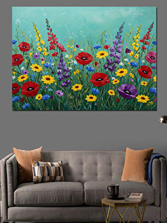 Yazlık Renkli Bahçe Çiçekleri Dekoratif Kanvas - Mdf Ahşap Tablo