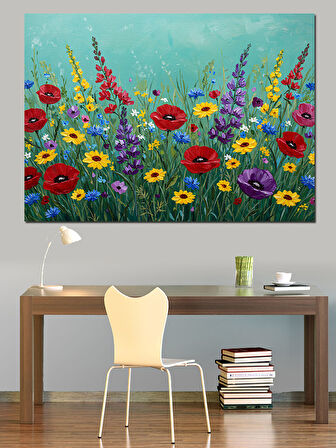 Yazlık Renkli Bahçe Çiçekleri Dekoratif Kanvas - Mdf Ahşap Tablo