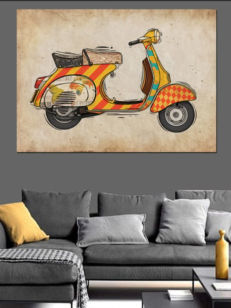 Eskiz Tarzı Kırmızı Scooter Dekoratif Kanvas - Mdf Ahşap Tablo