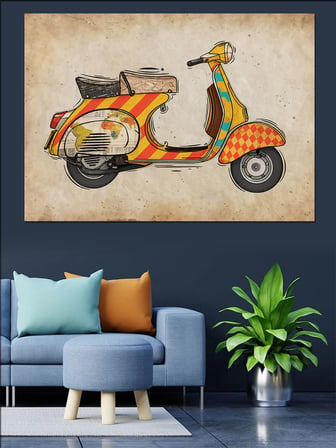 Eskiz Tarzı Kırmızı Scooter Dekoratif Kanvas - Mdf Ahşap Tablo