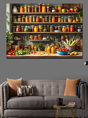 Baharat Rafı Mutfak Köşesi Dekoratif Kanvas - Mdf Ahşap Tablo