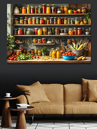 Baharat Rafı Mutfak Köşesi Dekoratif Kanvas - Mdf Ahşap Tablo