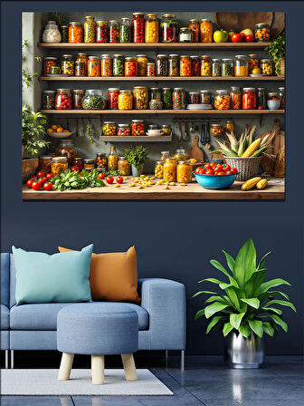 Baharat Rafı Mutfak Köşesi Dekoratif Kanvas - Mdf Ahşap Tablo