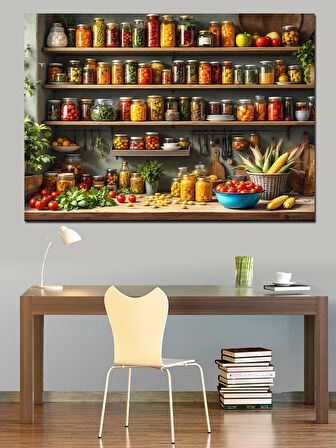 Baharat Rafı Mutfak Köşesi Dekoratif Kanvas - Mdf Ahşap Tablo